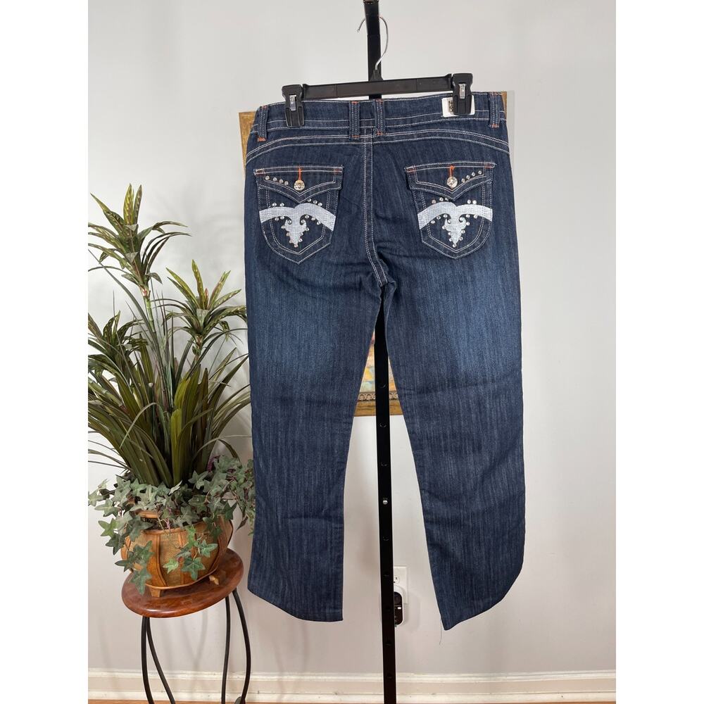 B.B. Jeans Company Women's Size 13 Blue Denim Dark Wash Rhinestone McBling Y2K - Picture 3 of 9